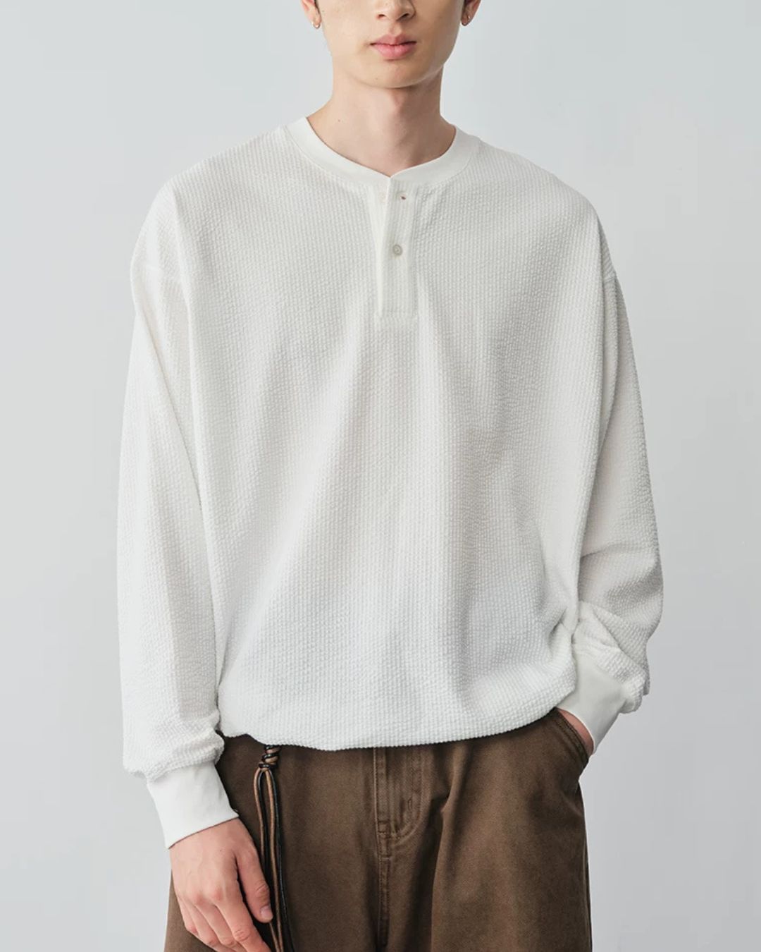 Waffle Henley Long-Sleeve T-Shirt　LT085