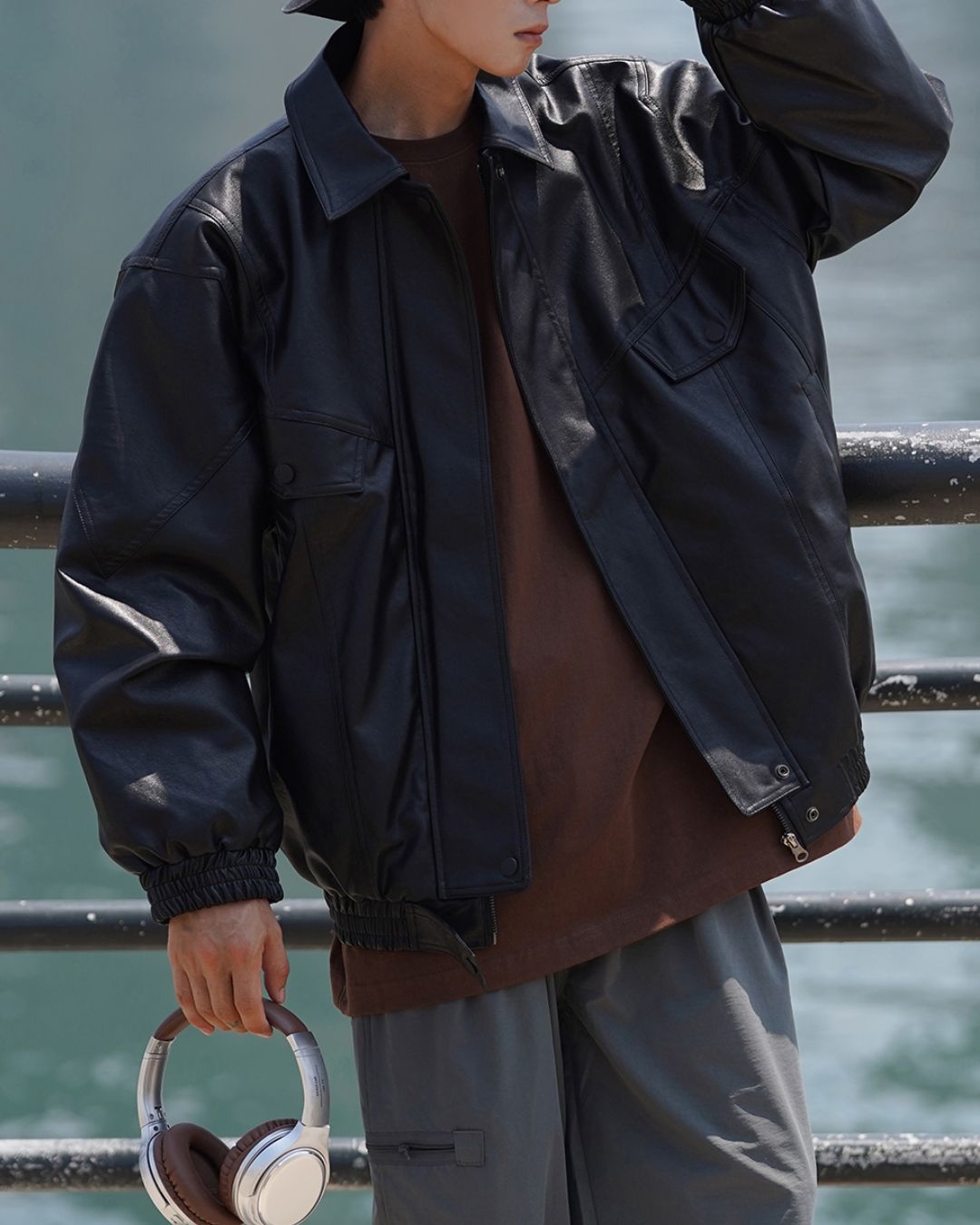 Oversize PU Leather Jacket　JK057