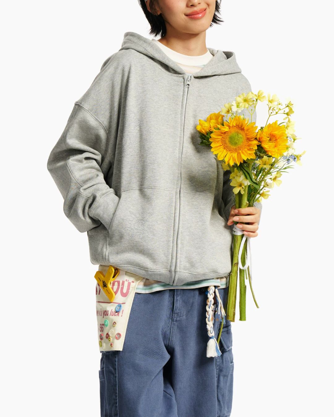 Tonal Embroidery Zip Hoodie　HD081