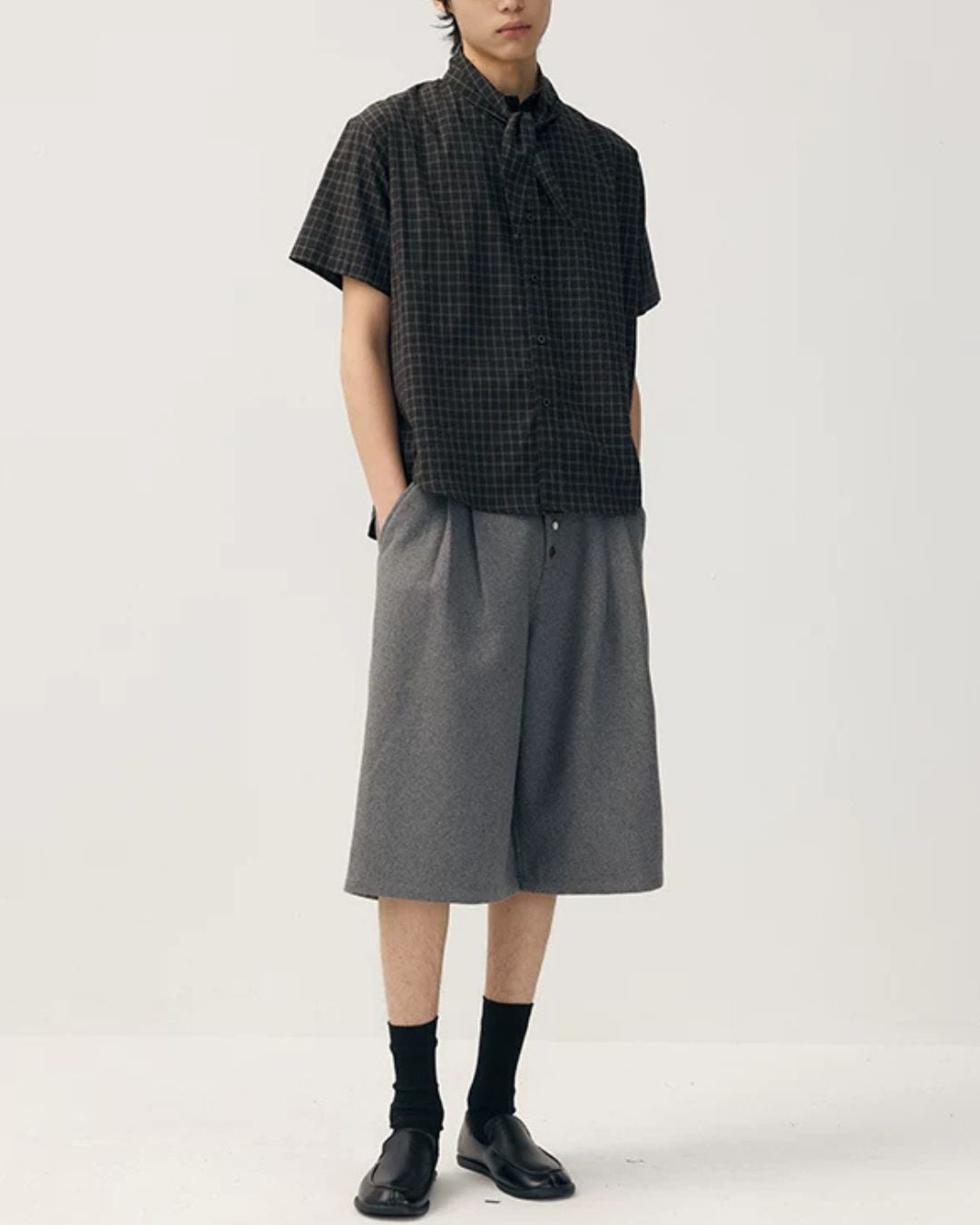 Tie-collar Retro Check Shirt　SS085