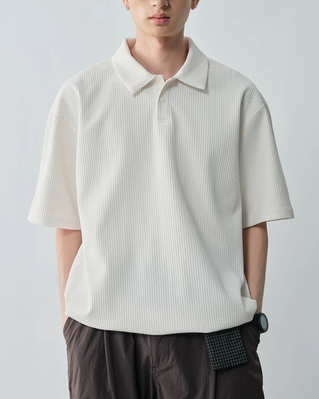 Drawstring Waffle Polo Shirt　SS082