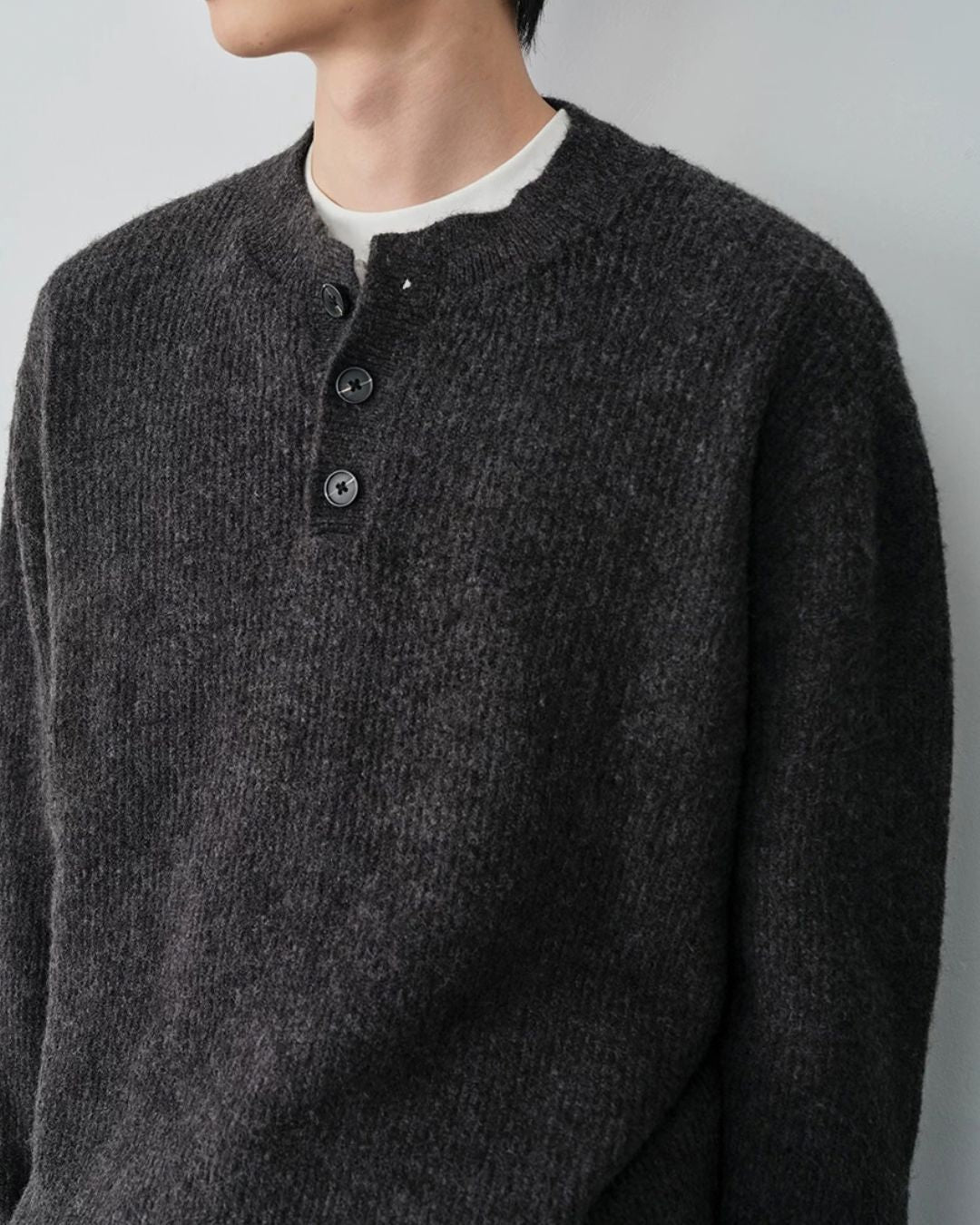 Wool Blend Henley Knit　KN056