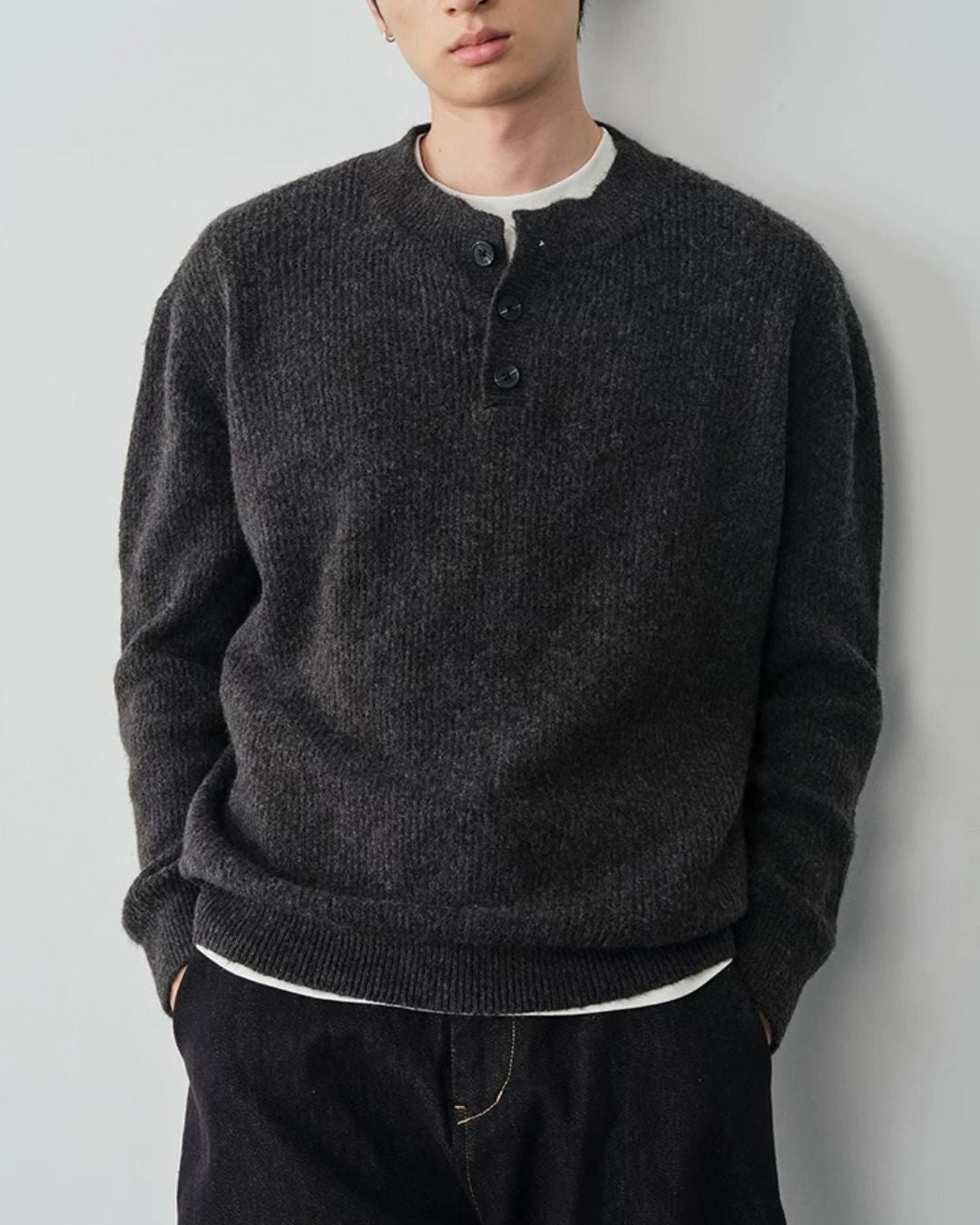 Wool Blend Henley Knit　KN056