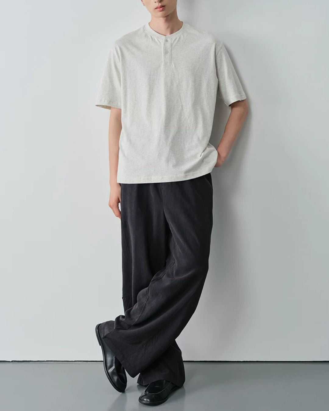 Cotton Henley Neck T-Shirt　ST206