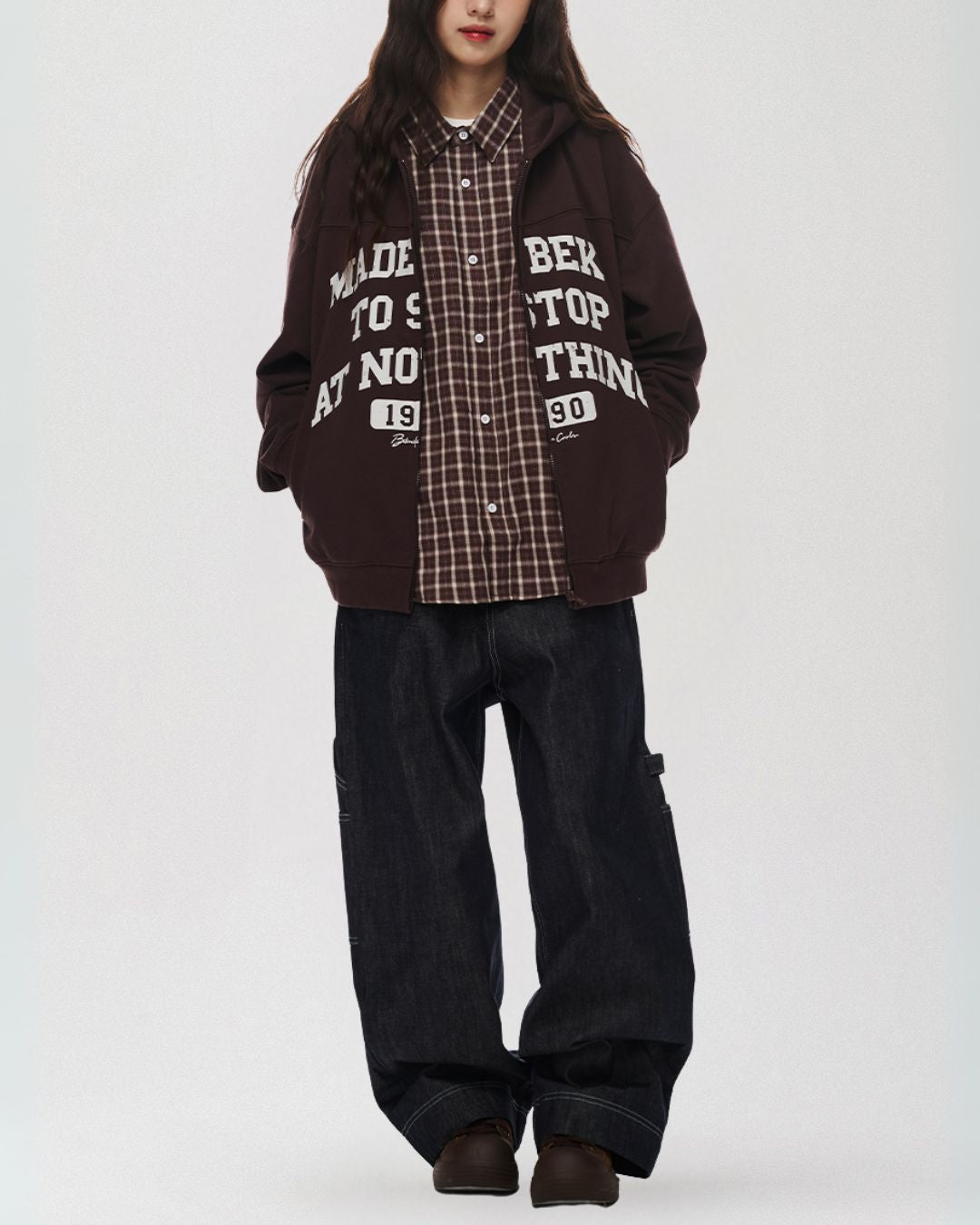 Distressed Print Full Zip Hoodie　HD073