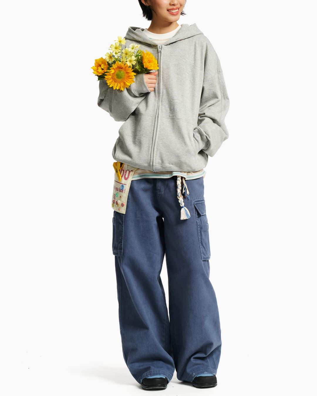 Tonal Embroidery Zip Hoodie　HD081