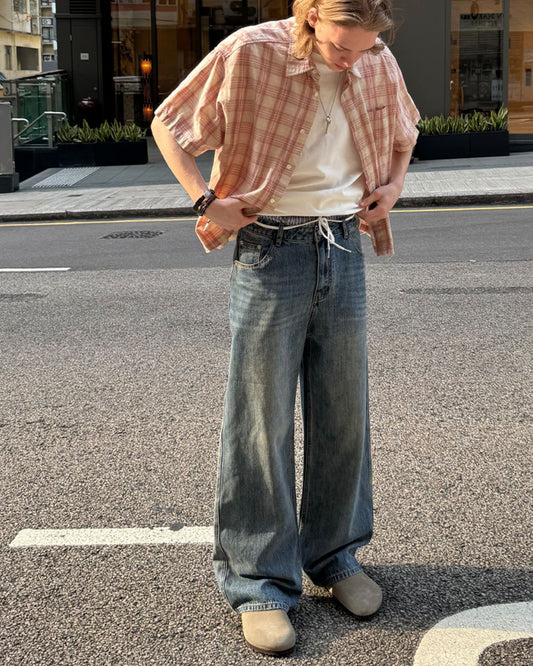 Red Checked Cut-off Shirt　SS073