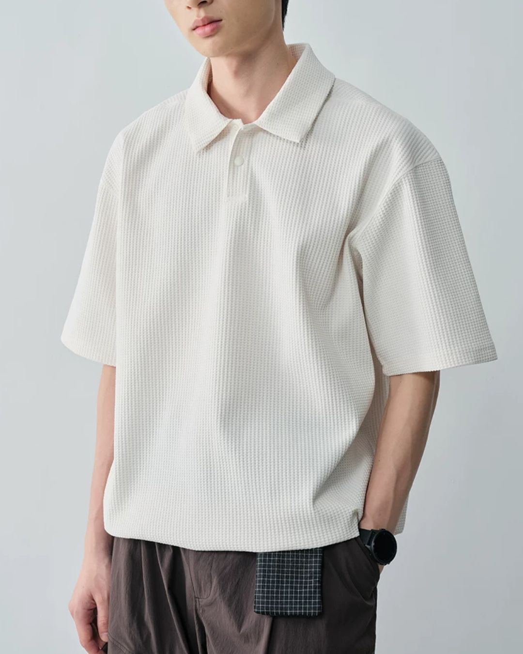 Drawstring Waffle Polo Shirt　SS082