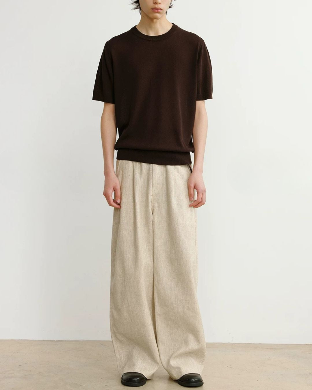 Linen-Blend Wide Pleated Pants　WP112