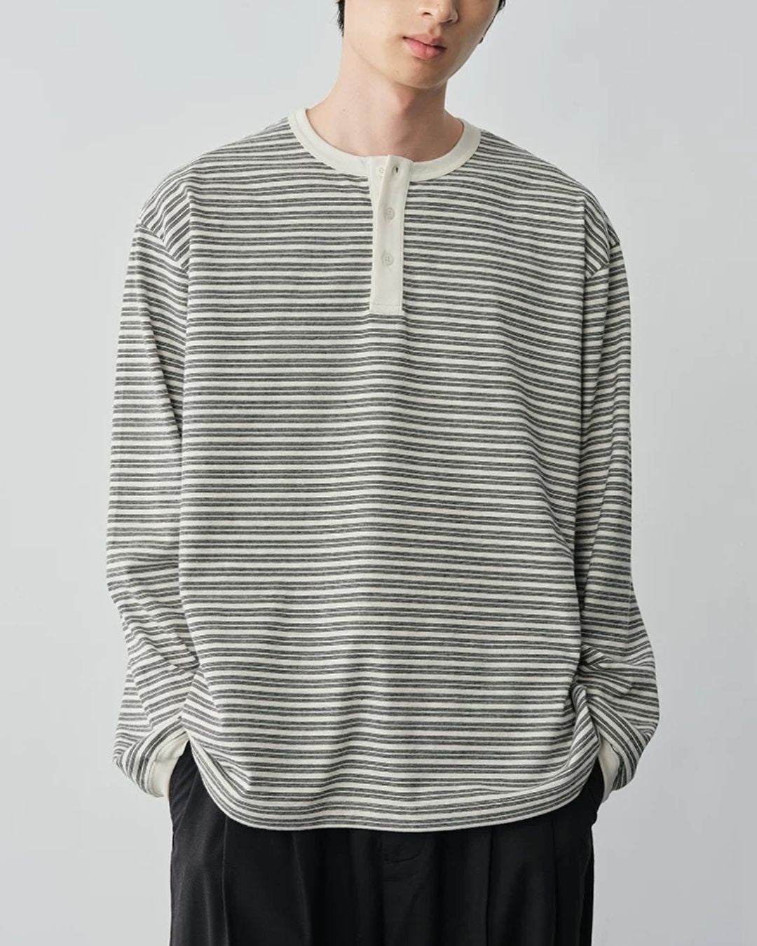 Fine Stripe Henley T-Shirt　LT091
