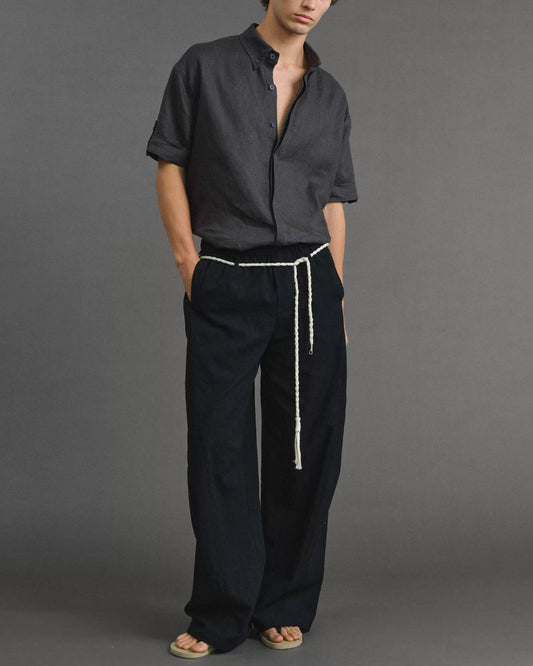 Tassel-Tie Curved Linen Pants　WP111