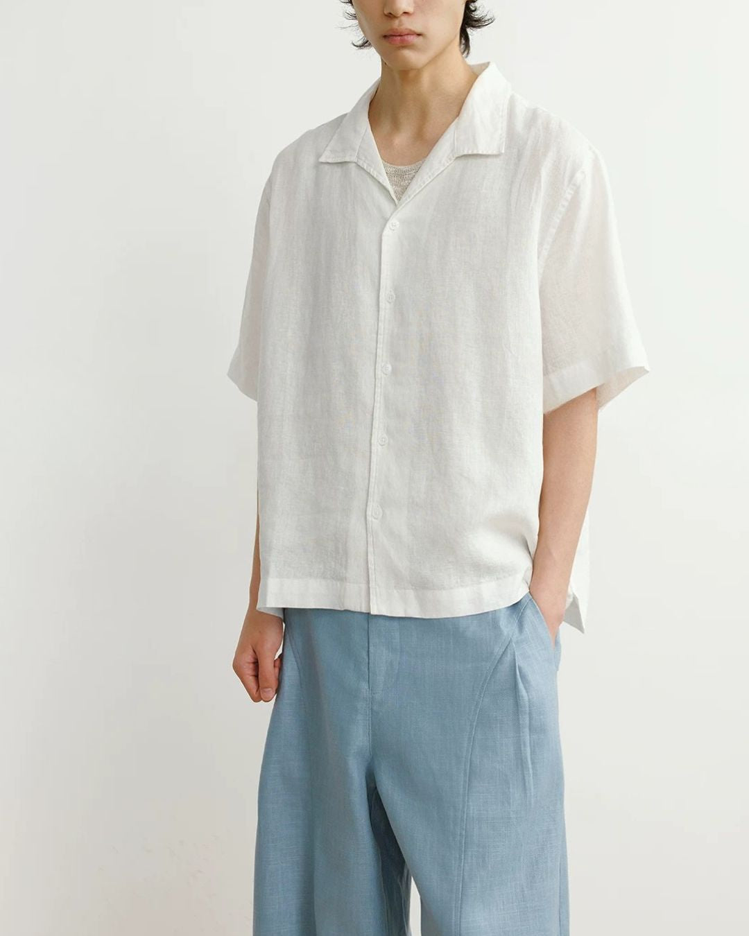 Natural Linen Open-collar Shirt　SS089