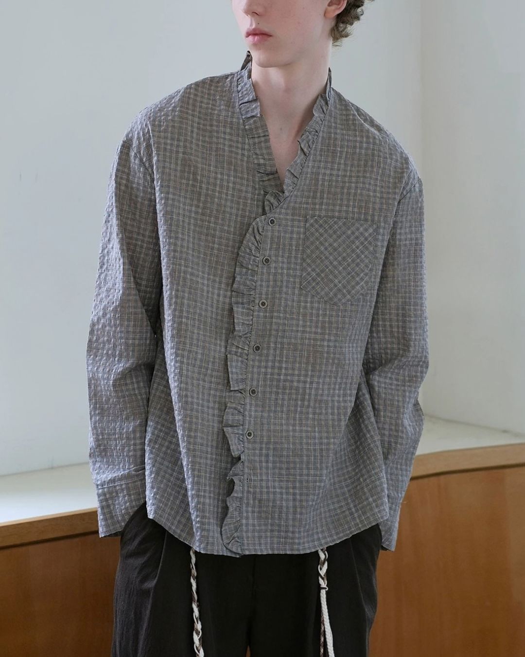 Ruffle Check Shirt　LS114