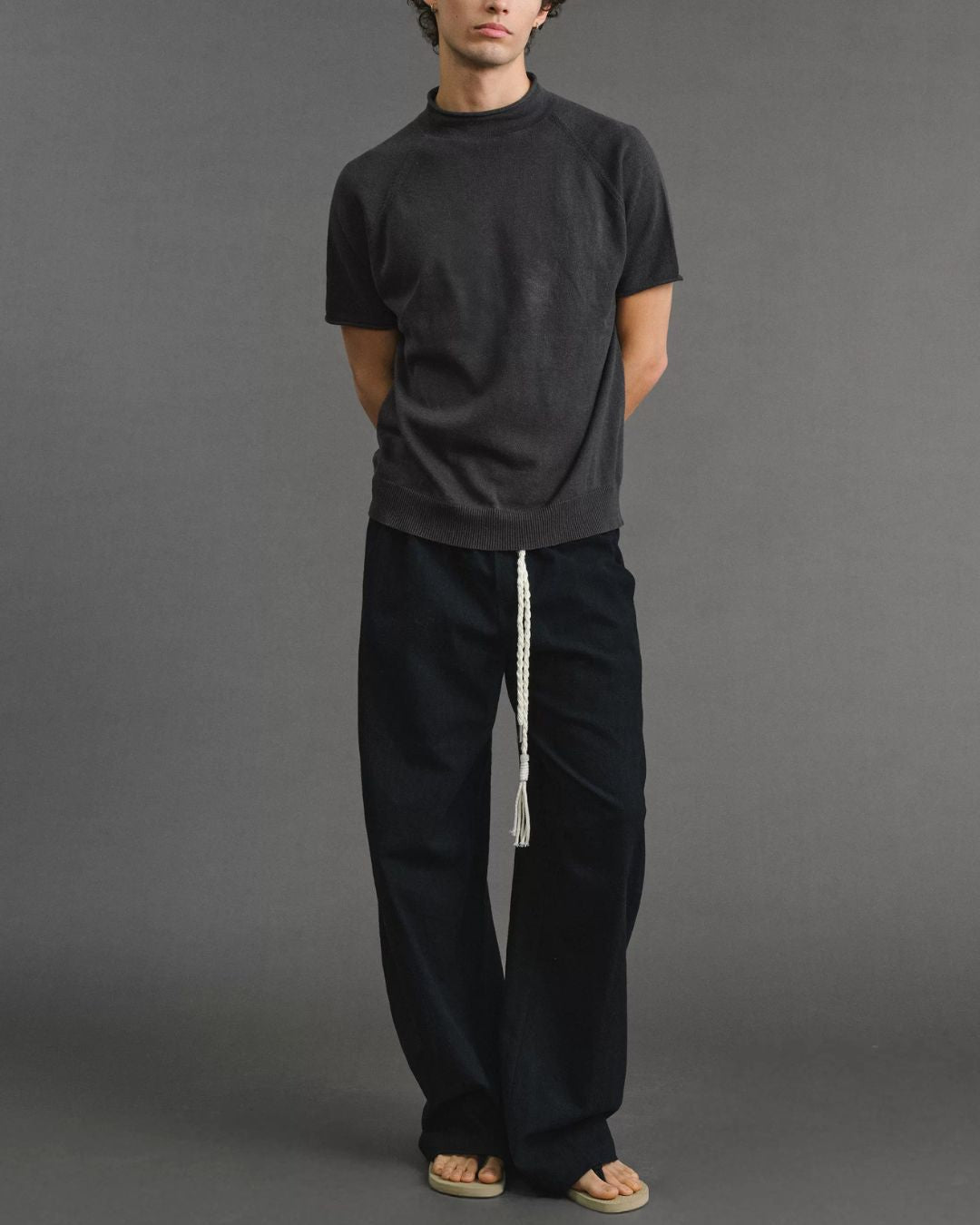 Tassel-Tie Curved Linen Pants　WP111