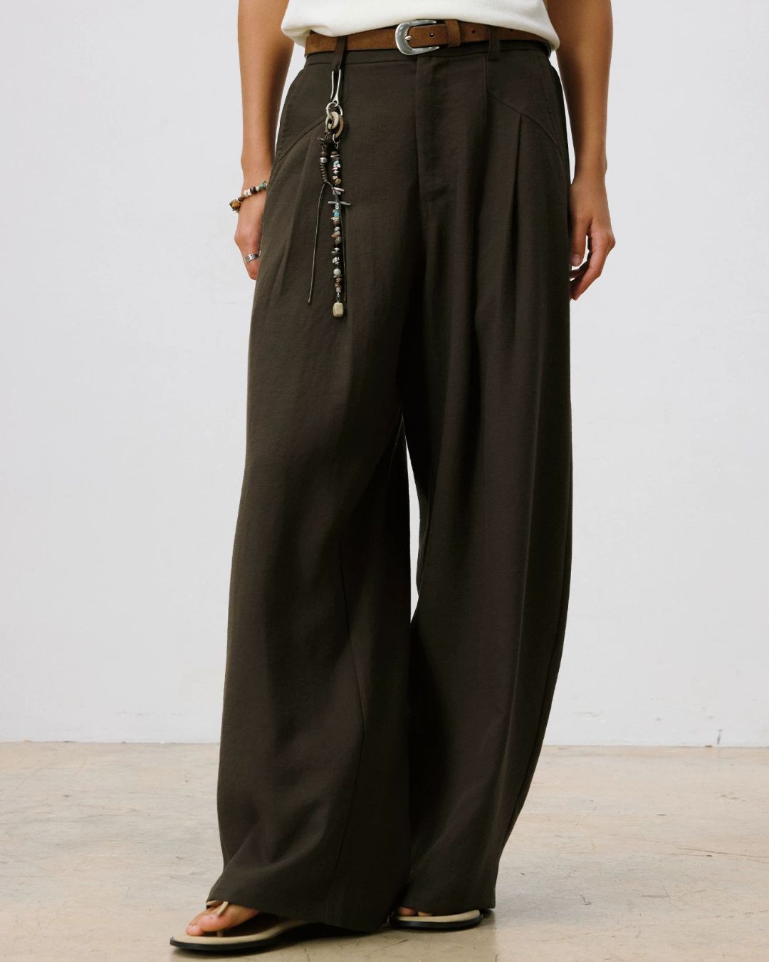 Linen Pleated Wide Pants　WP110