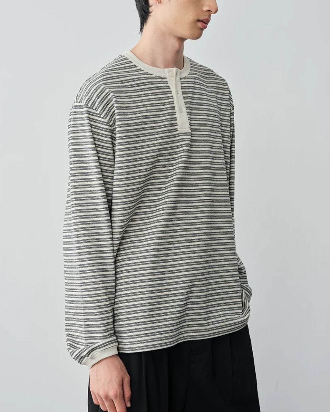 Fine Stripe Henley T-Shirt　LT091