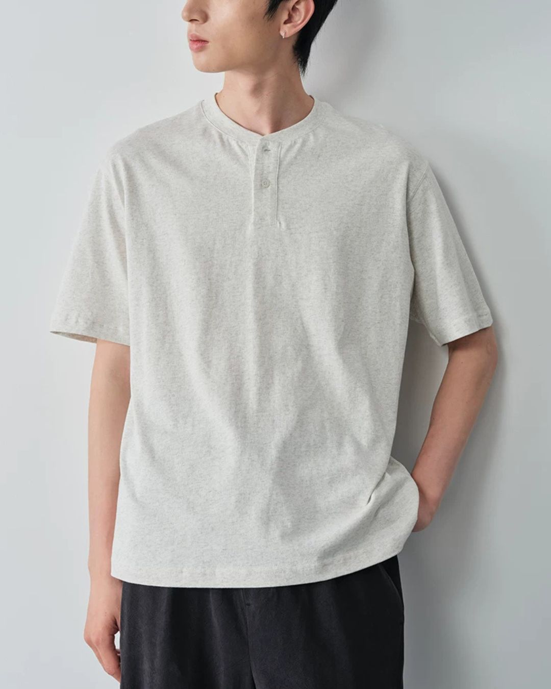 Cotton Henley Neck T-Shirt　ST206