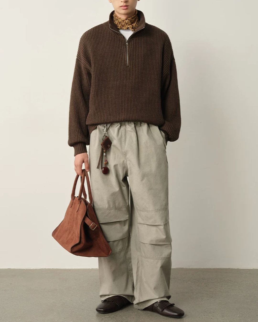 Wool Blend Ribbed Half Zip Knit　KN054