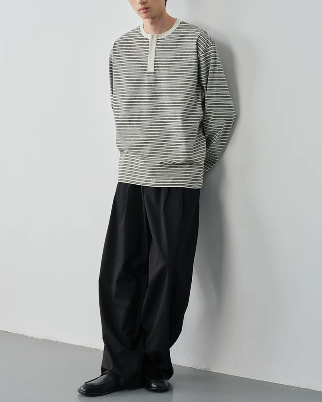 Fine Stripe Henley T-Shirt　LT091