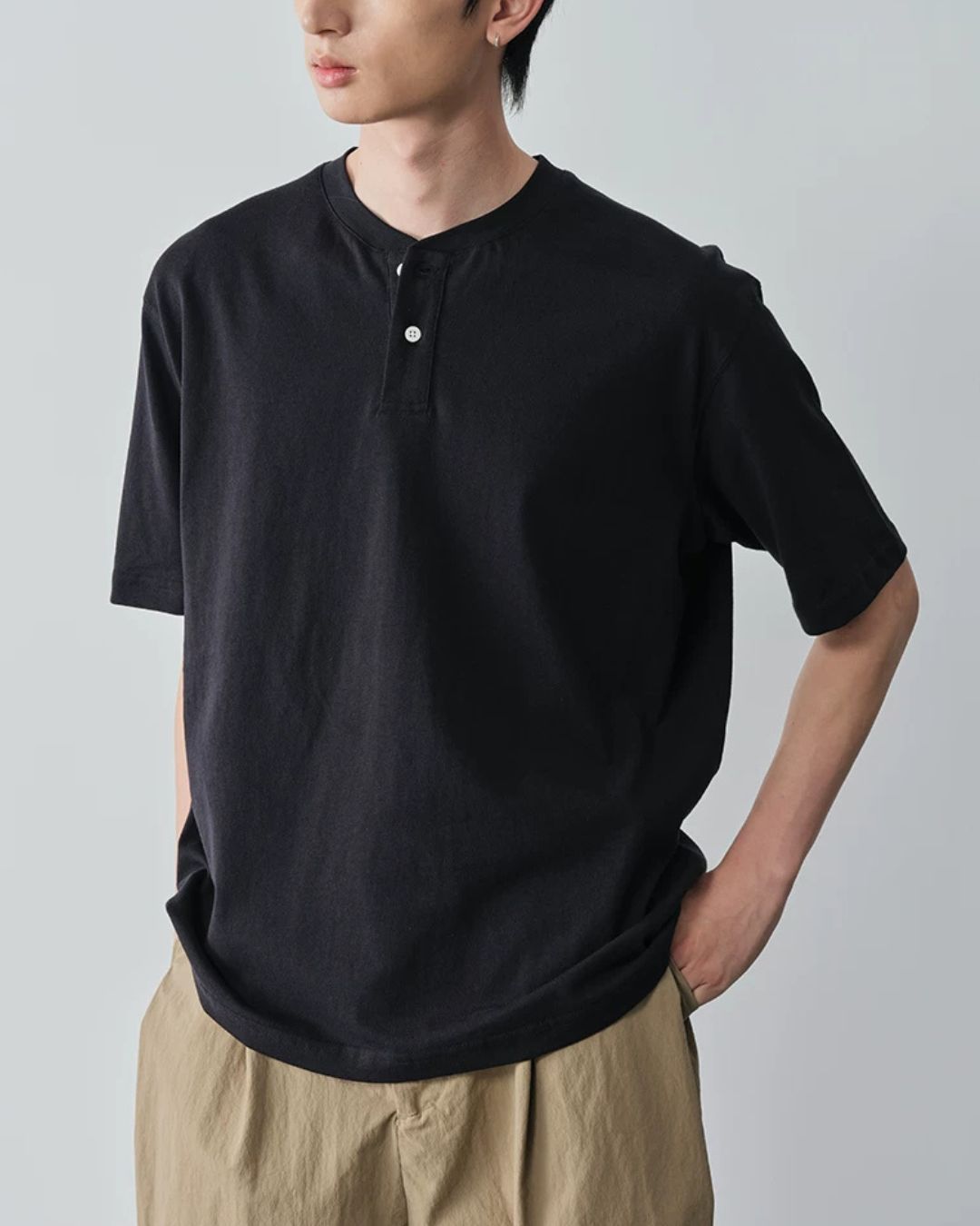Cotton Henley Neck T-Shirt　ST206