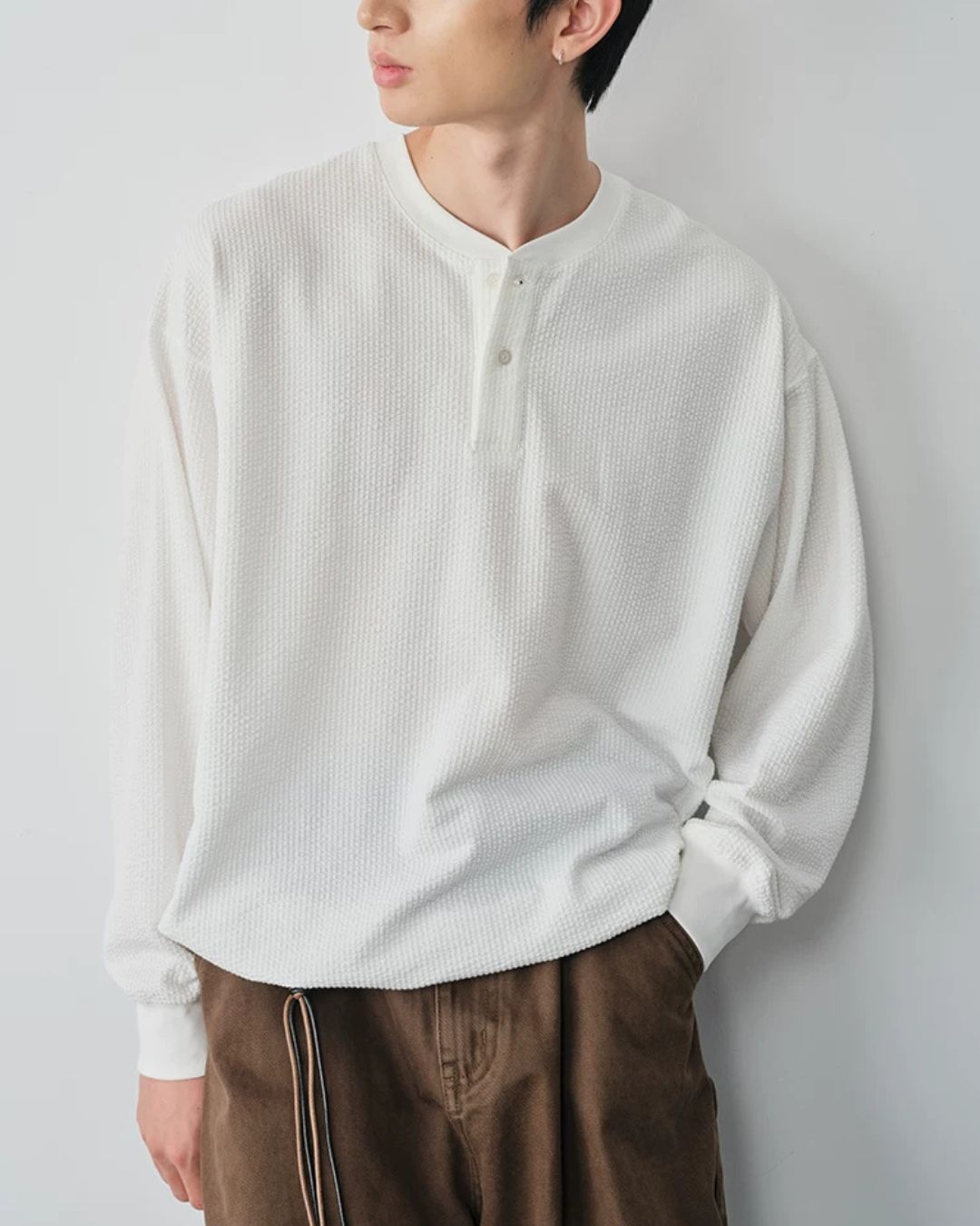 Waffle Henley Long-Sleeve T-Shirt　LT085