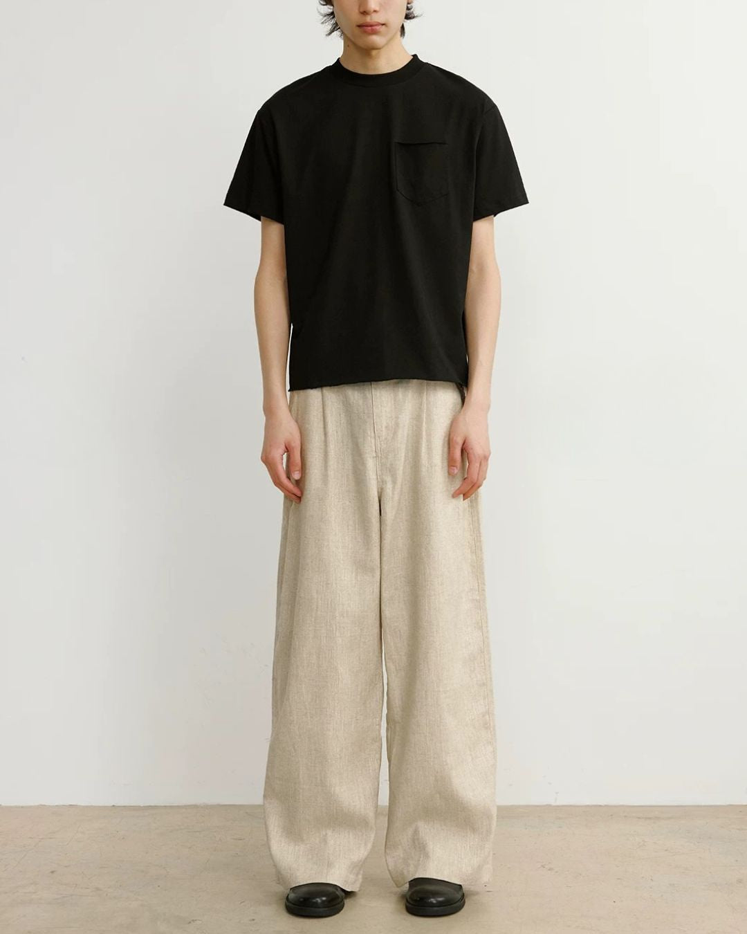 Linen-Blend Wide Pleated Pants　WP112