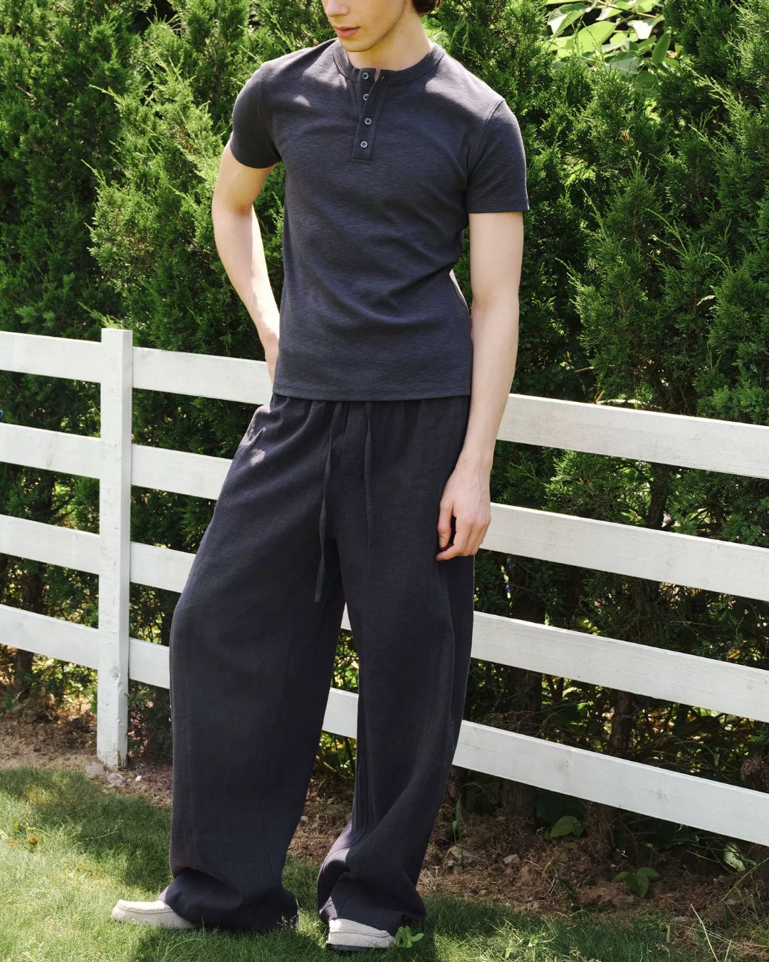 Henley-Neck Slub T-Shirt　ST219