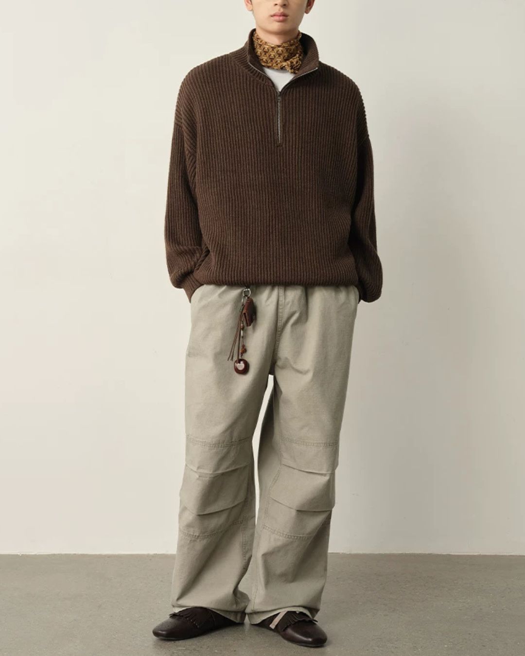 Wool Blend Ribbed Half Zip Knit　KN054
