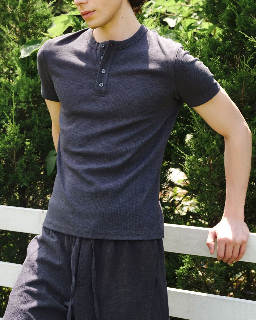 Henley-Neck Slub T-Shirt　ST219