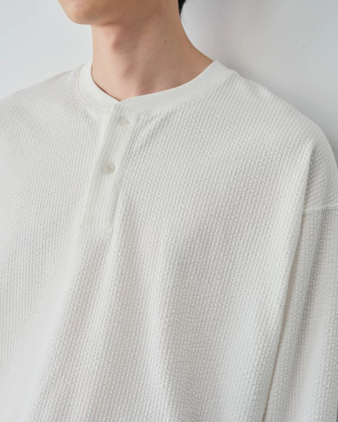 Waffle Henley Long-Sleeve T-Shirt　LT085