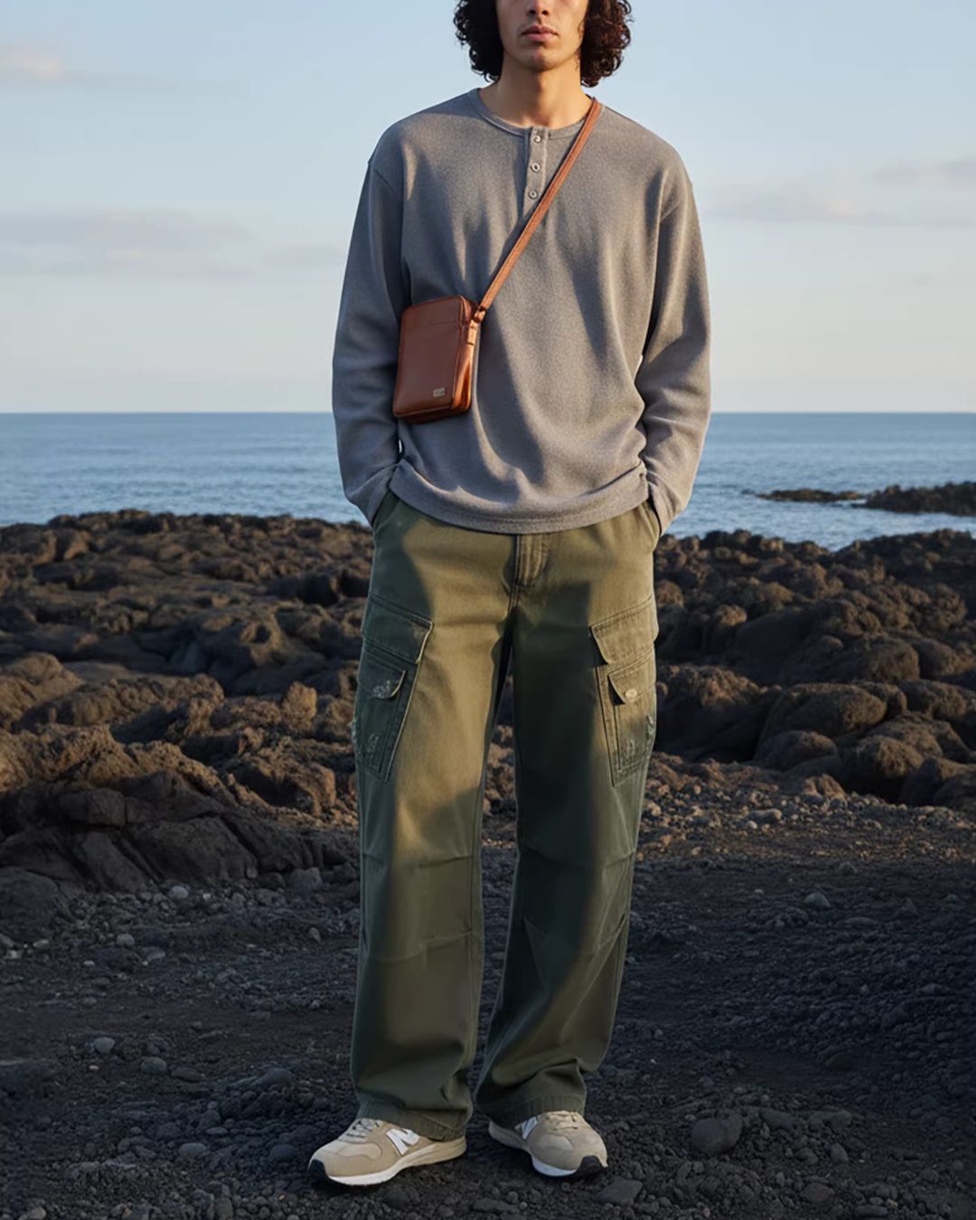 Basic Henley Neck T-Shirt　LT084