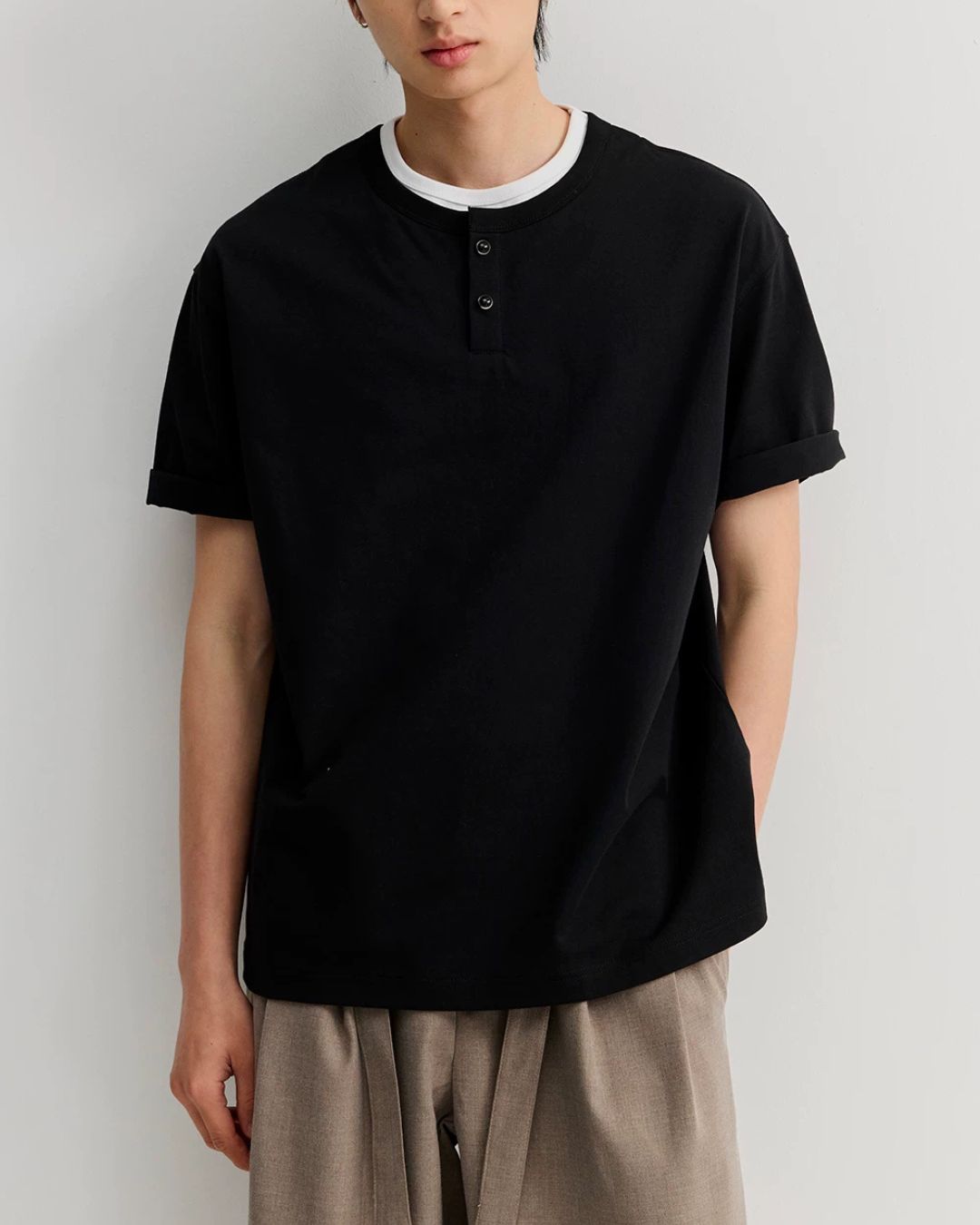 Relaxed Dry Henley Neck T-Shirt　ST222