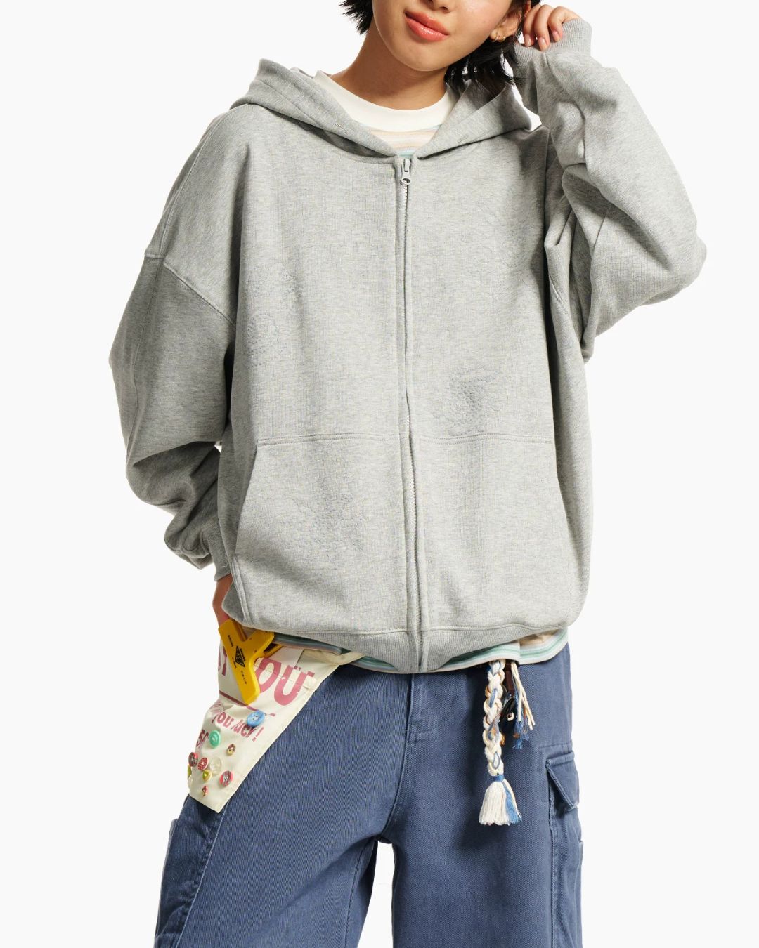 Tonal Embroidery Zip Hoodie　HD081