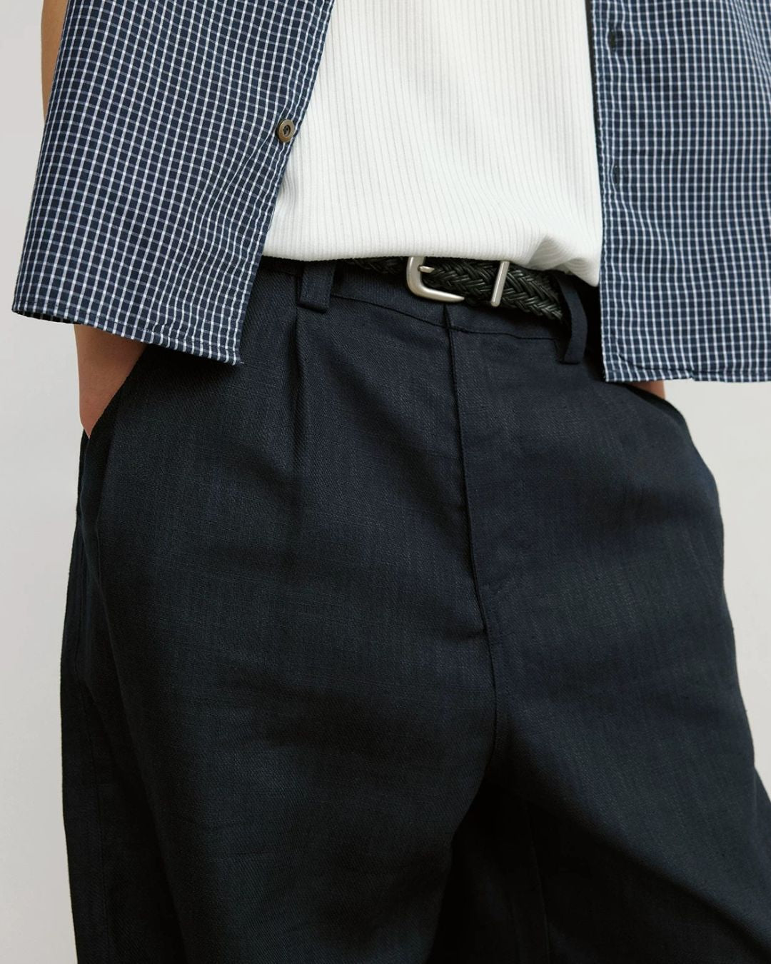 Linen-Blend Wide Pleated Pants　WP112