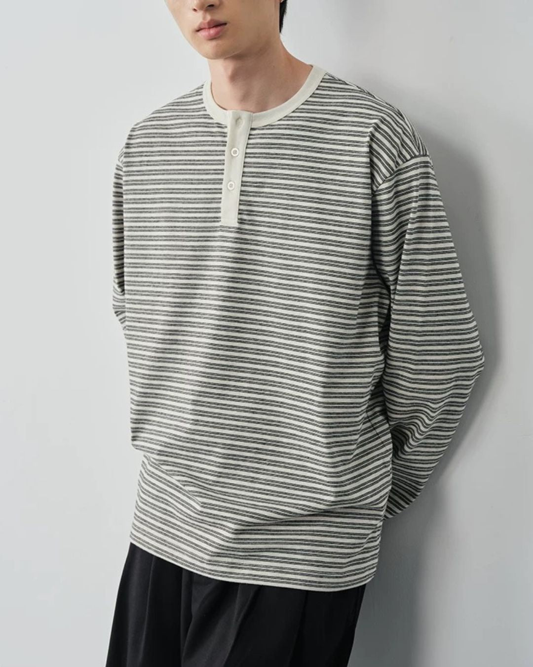Fine Stripe Henley T-Shirt　LT091