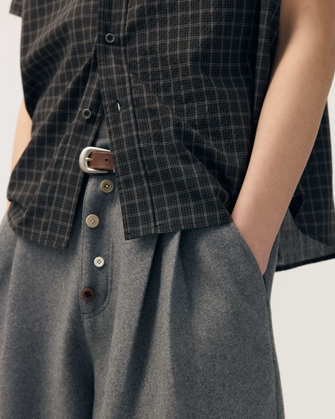 Tie-collar Retro Check Shirt　SS085