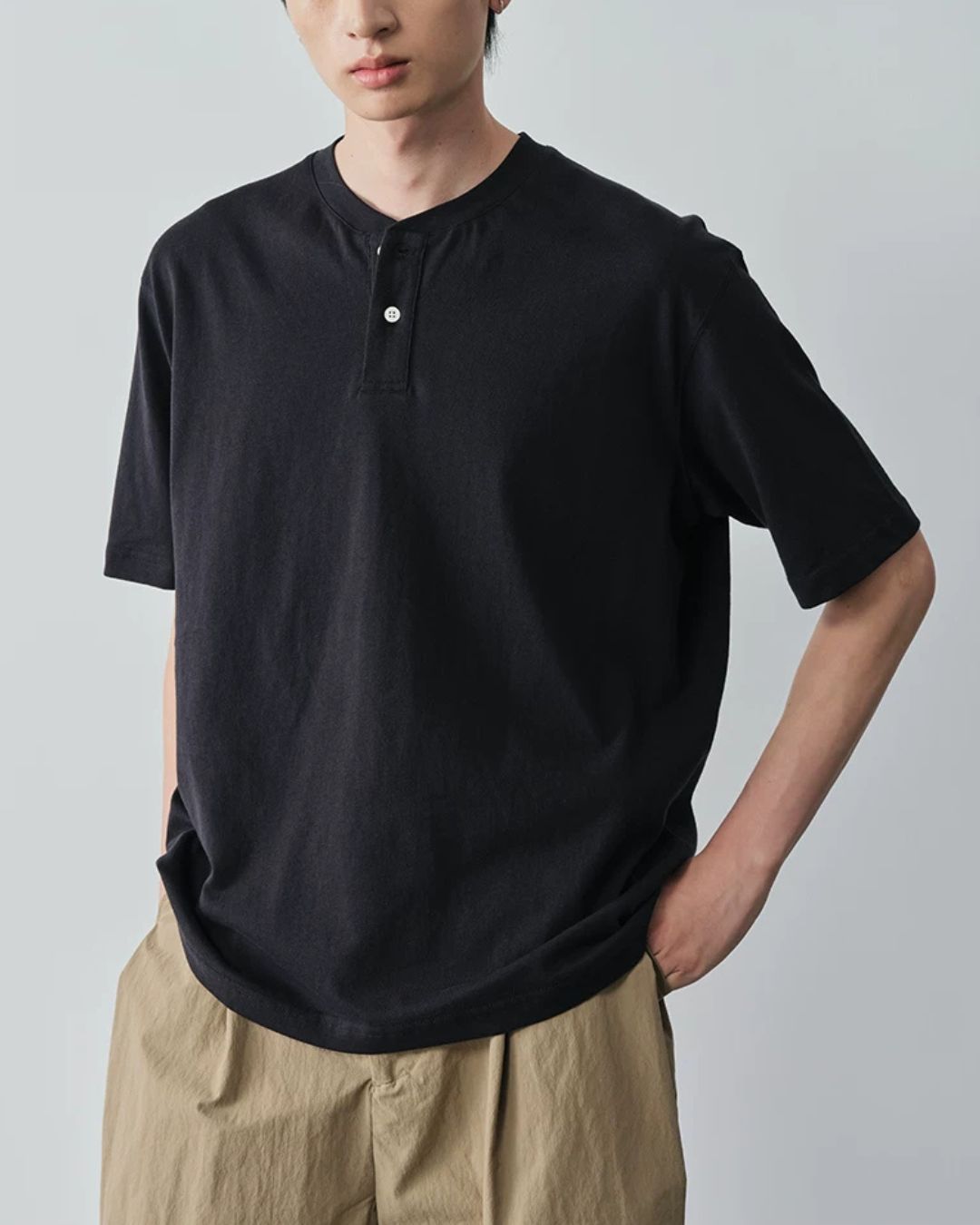 Cotton Henley Neck T-Shirt　ST206