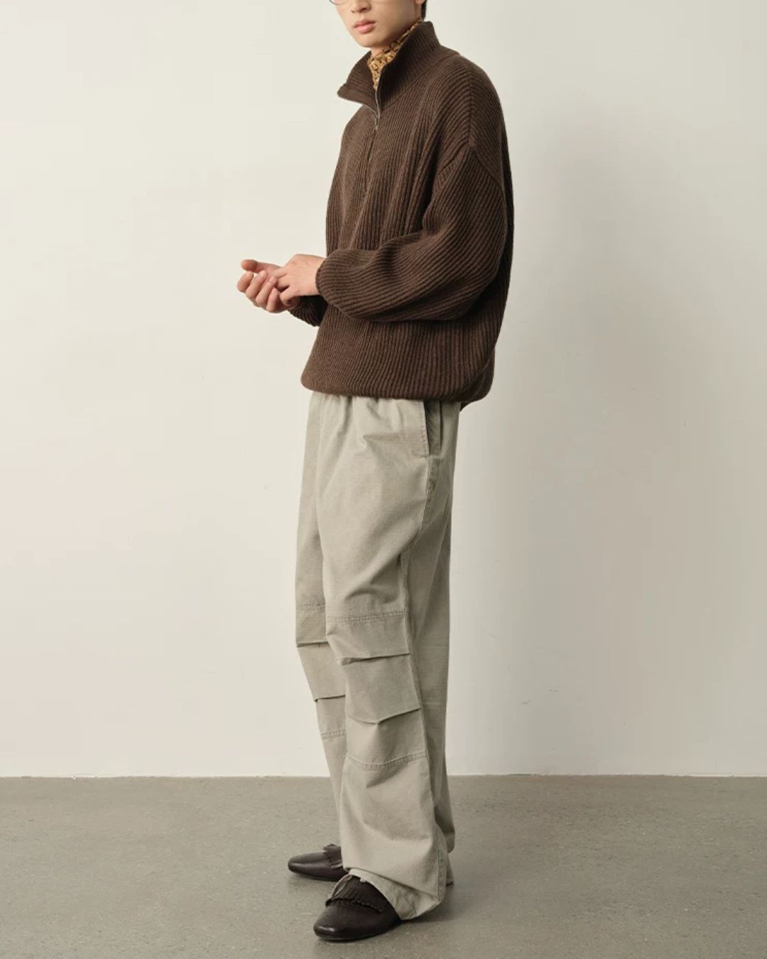Wool Blend Ribbed Half Zip Knit　KN054