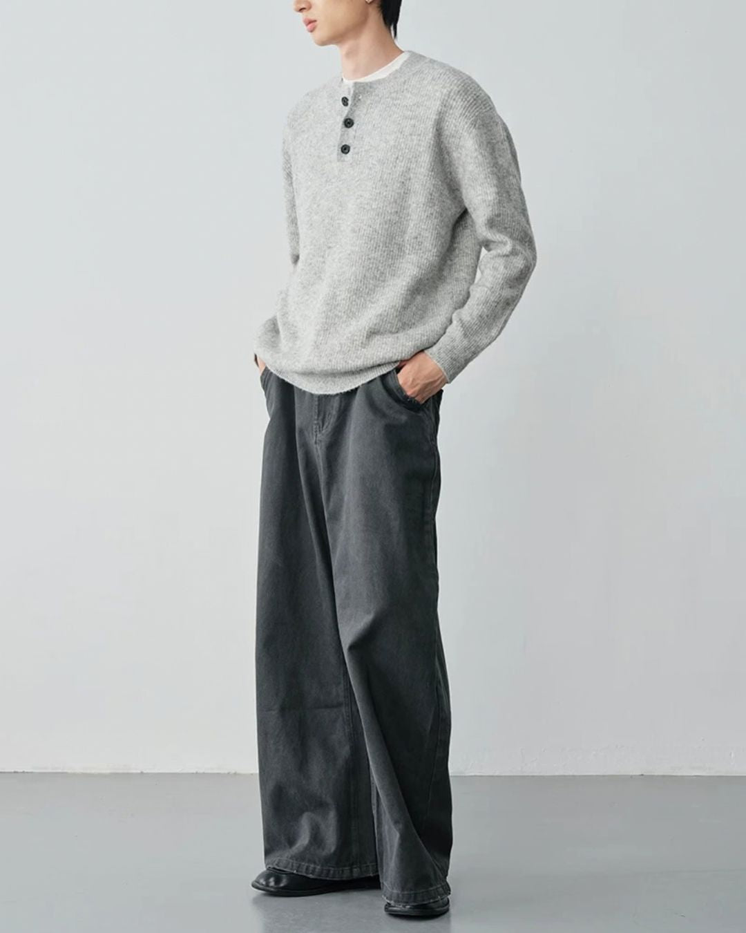 Wool Blend Henley Knit　KN056