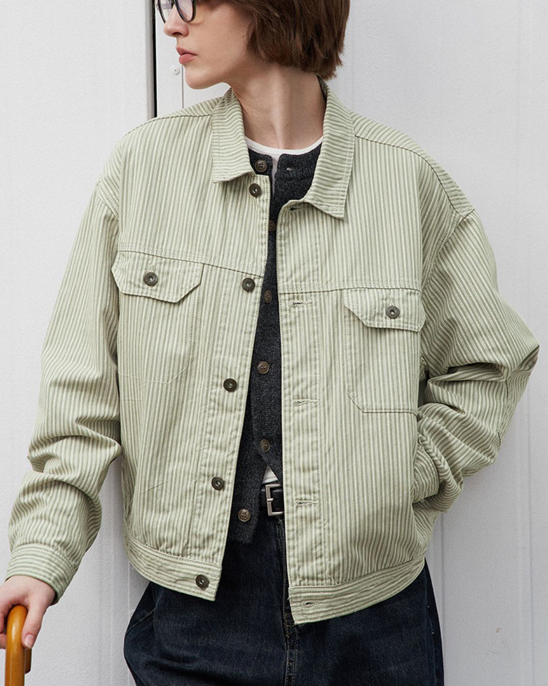 Green Striped Work Jacket　JK220