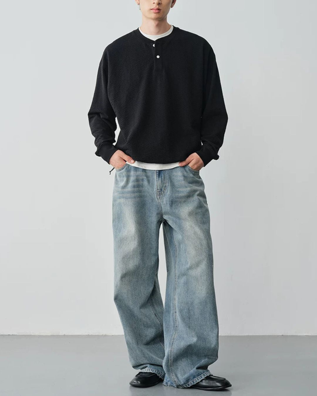 Waffle Henley Long-Sleeve T-Shirt　LT085