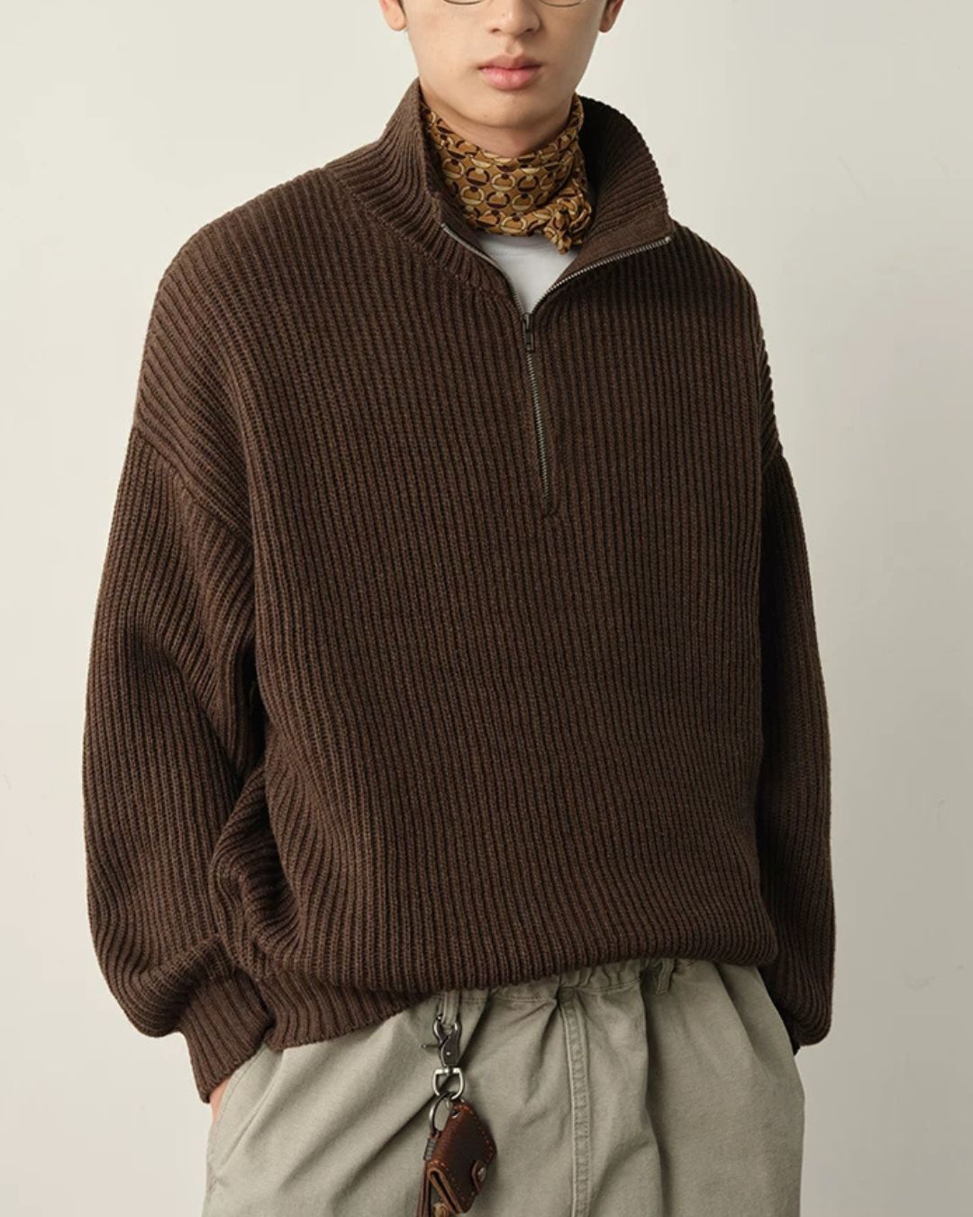 Wool Blend Ribbed Half Zip Knit　KN054