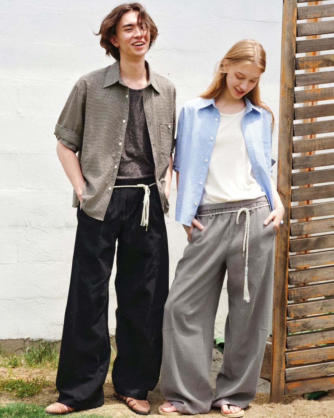 Tassel-Tie Curved Linen Pants　WP111