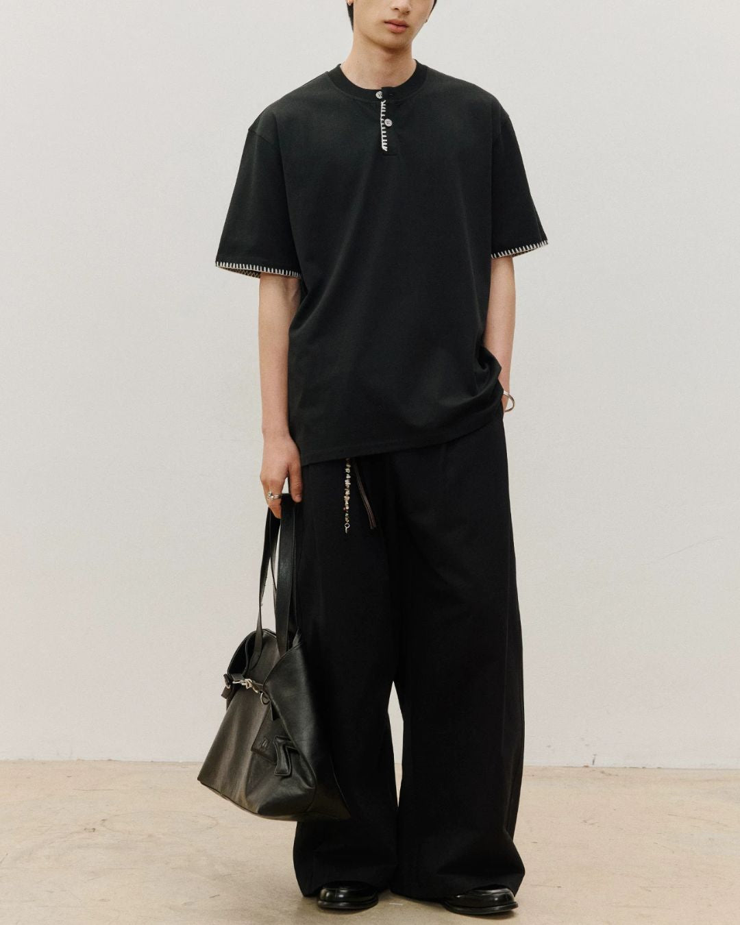 Stitched Henley Neck T-Shirt　ST198