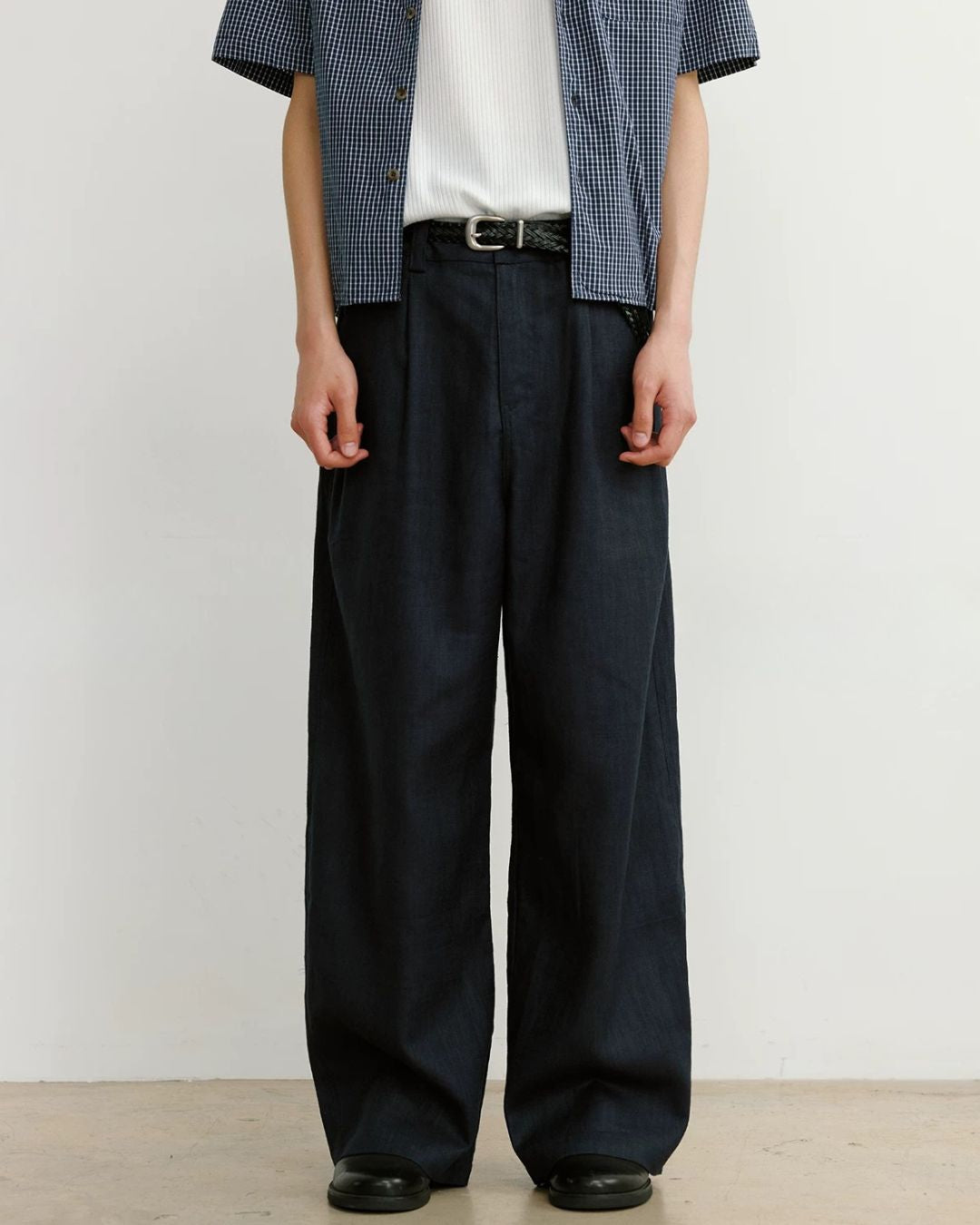 Linen-Blend Wide Pleated Pants　WP112