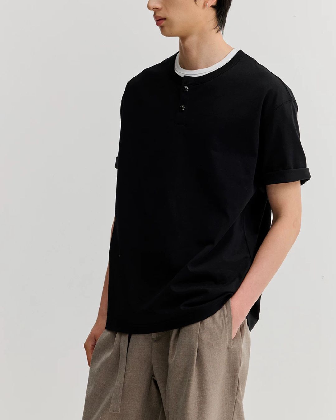 Relaxed Dry Henley Neck T-Shirt　ST222