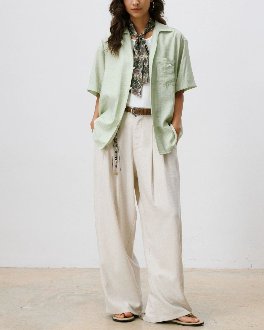 Linen Pleated Wide Pants　WP110