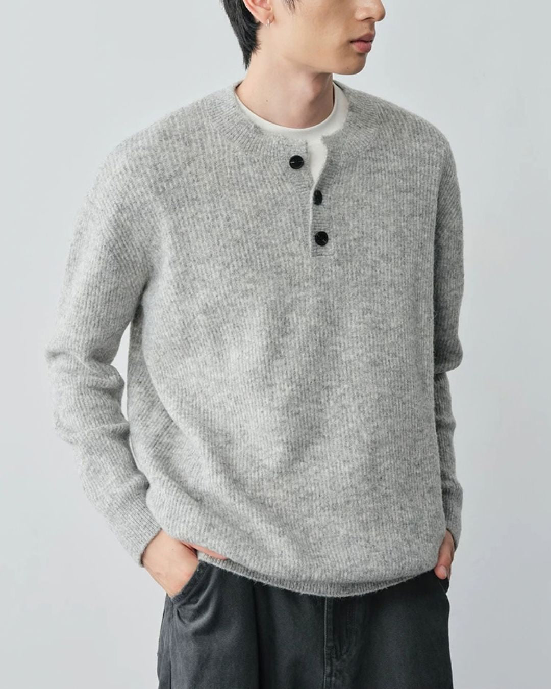 Wool Blend Henley Knit　KN056