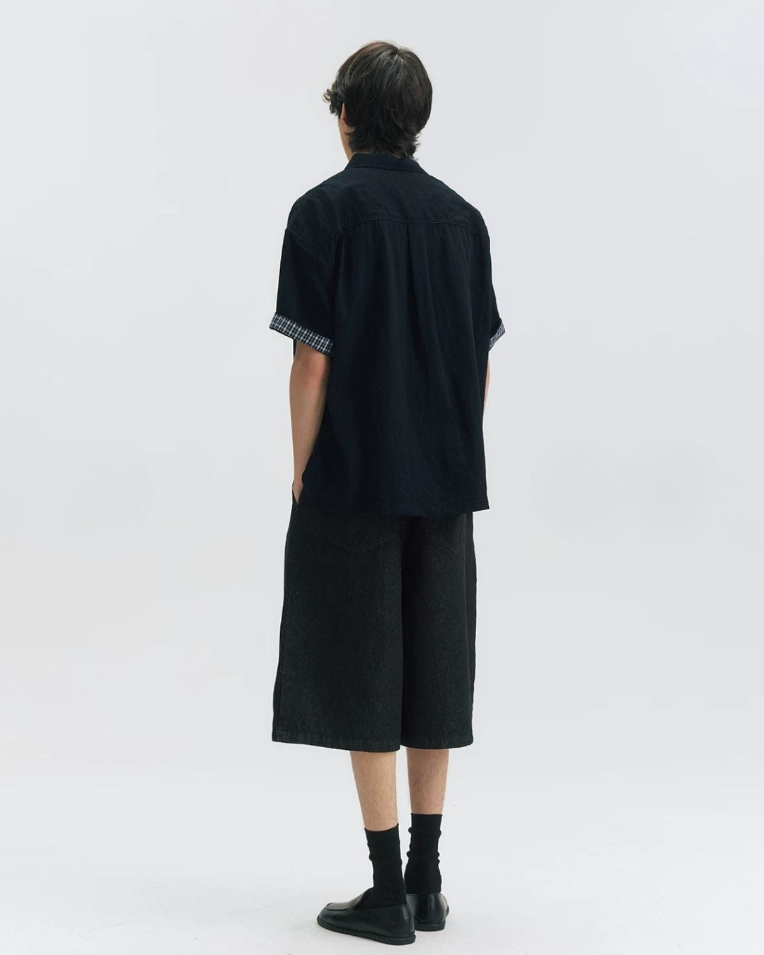 Checked Sleeve Nylon Blend Shirt　SS086