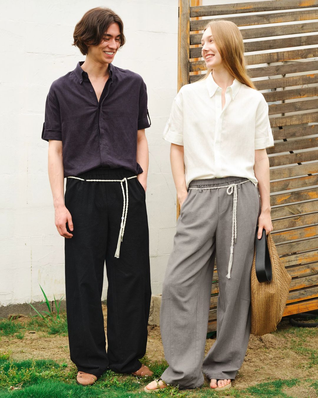 Tassel-Tie Curved Linen Pants　WP111